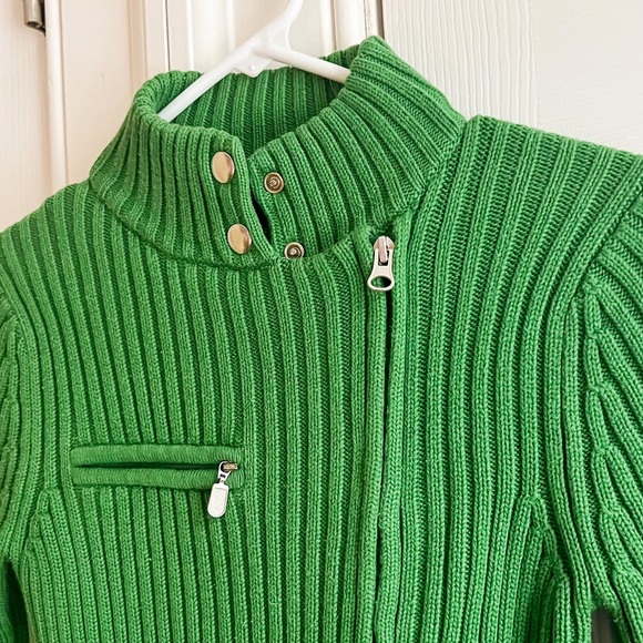 Moda International ☘️ Size Small Vintage Women’s Green Zip Up Sweater - Picture 6 of 9